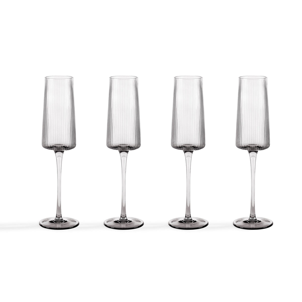 Gatsby Set of 4 Ripple Glass Champagne Flutes - Smoked