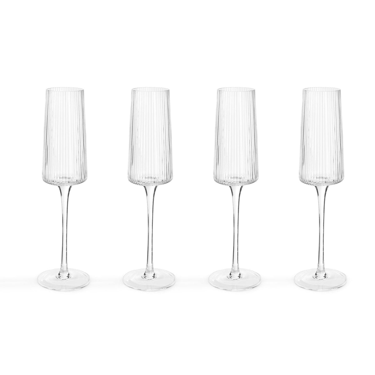 Gatsby Set of 4 Ripple Glass Champagne Flutes - Clear