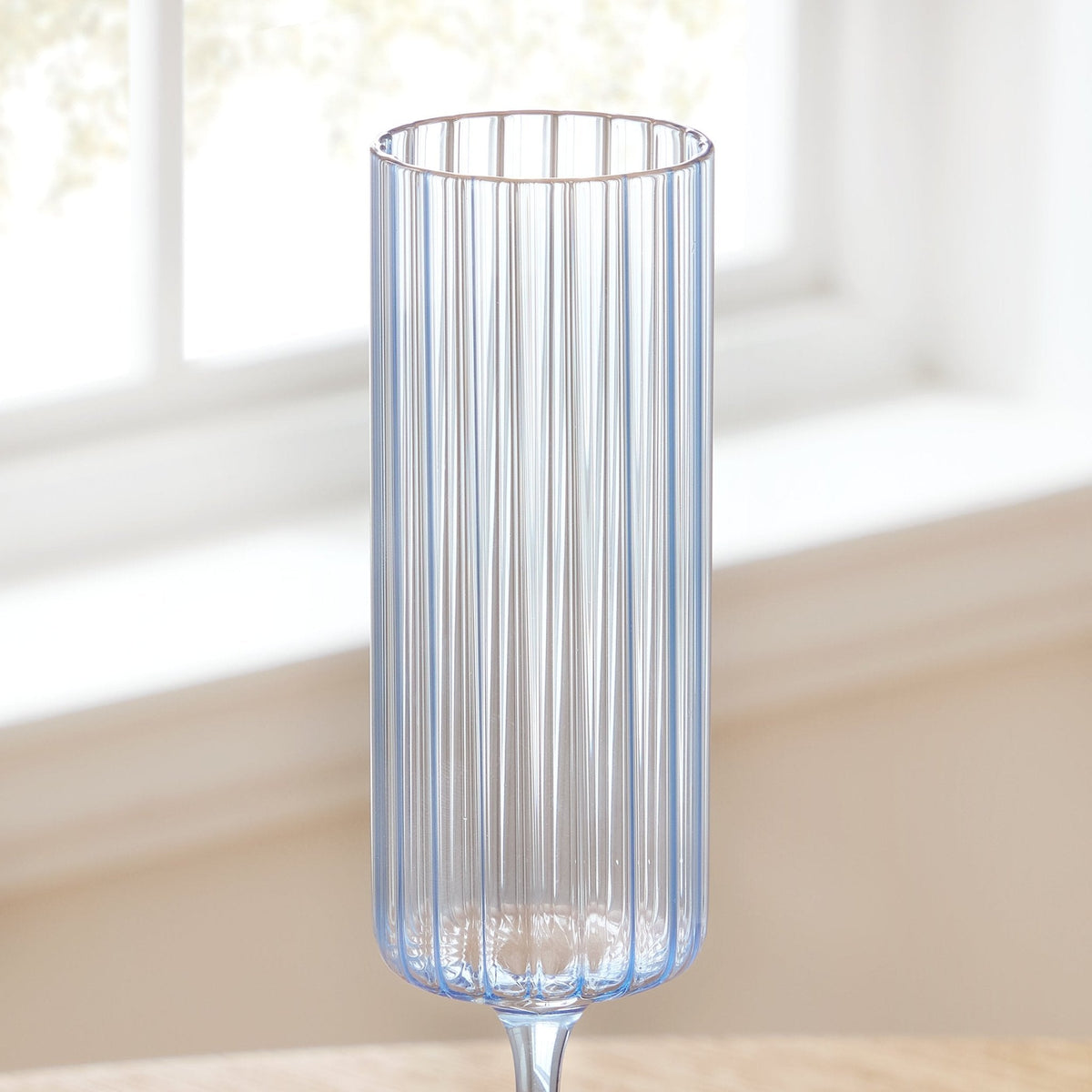 Lucinda Scalloped Edge Contrast Stem Glass Flutes - Set of 4 - Blue
