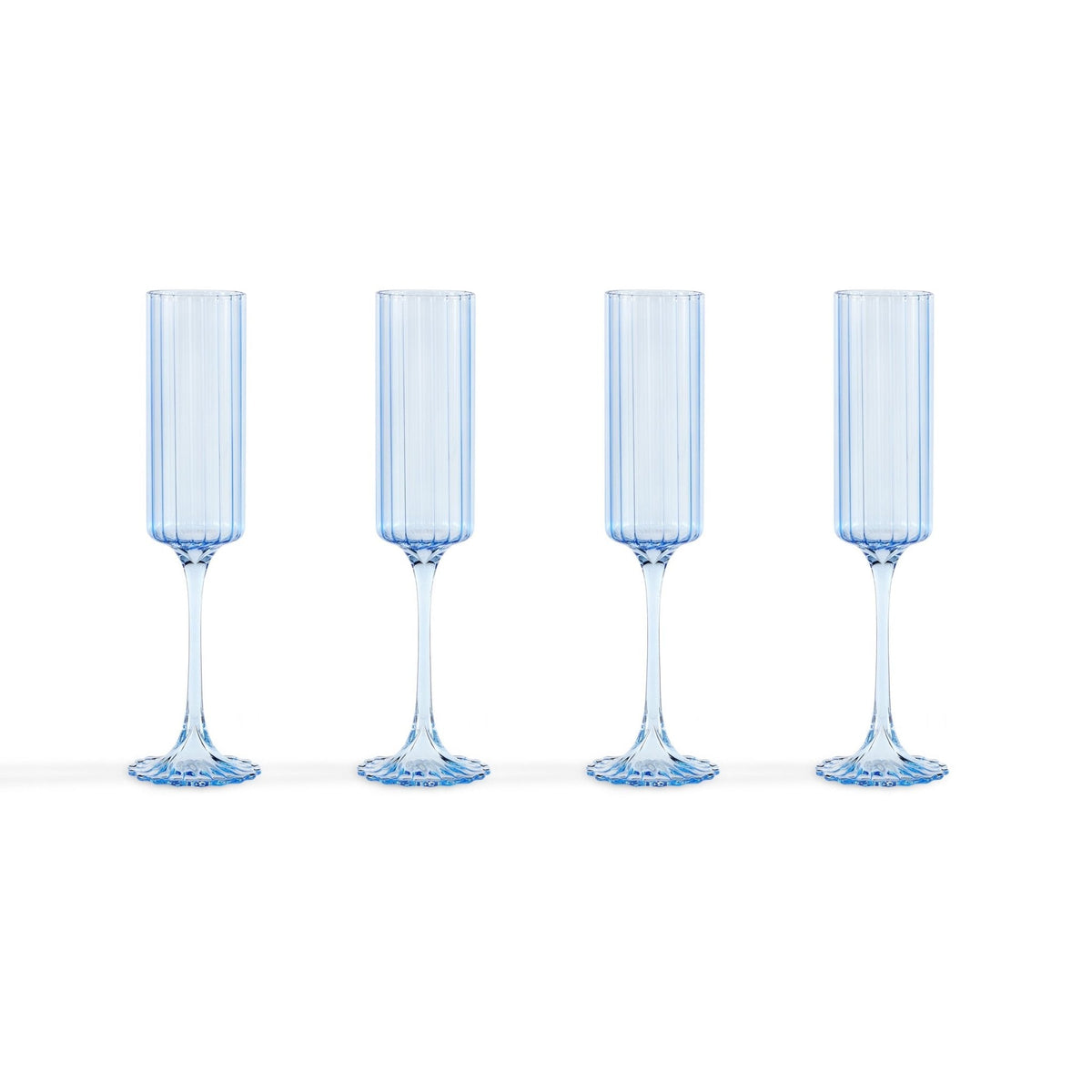 Lucinda Scalloped Edge Contrast Stem Glass Flutes - Set of 4 - Blue