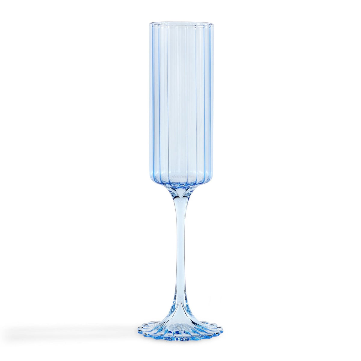 Lucinda Scalloped Edge Contrast Stem Glass Flutes - Set of 4 - Blue