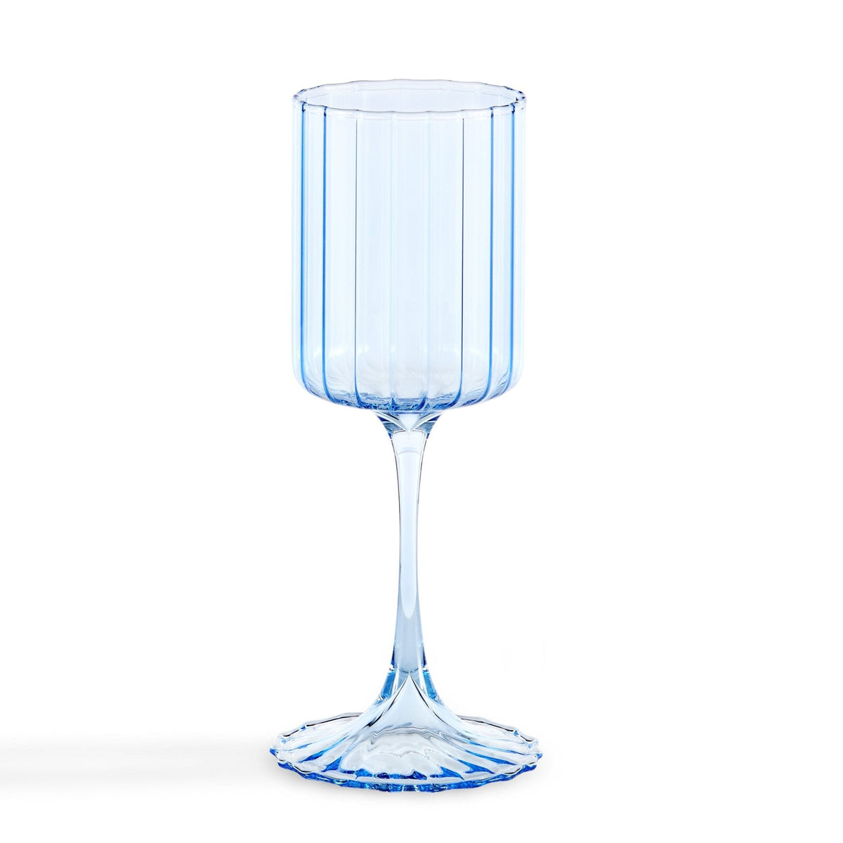 Lucinda Scalloped Edge Contrast Stem Wine Glasses - Set of 4 - Blue